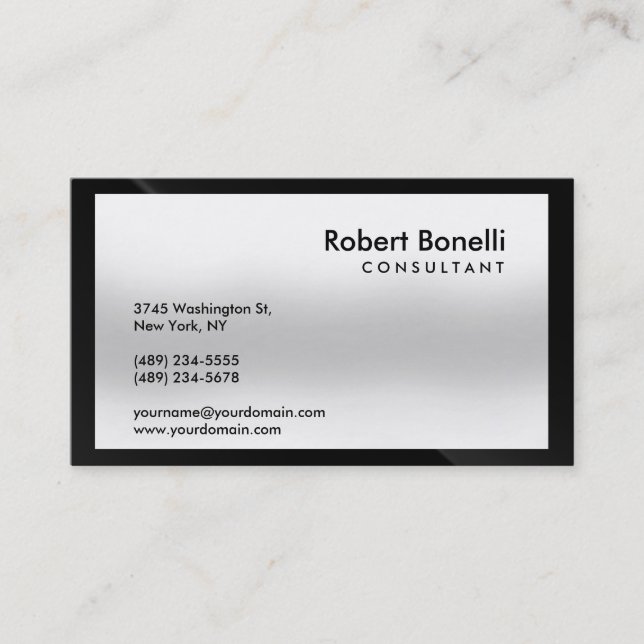 Black Grey Plain Modern Consultant Business Card (Front)