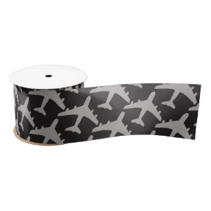 Black Grey Plane Aeroplanes Pilot Plane Aviation Satin Ribbon