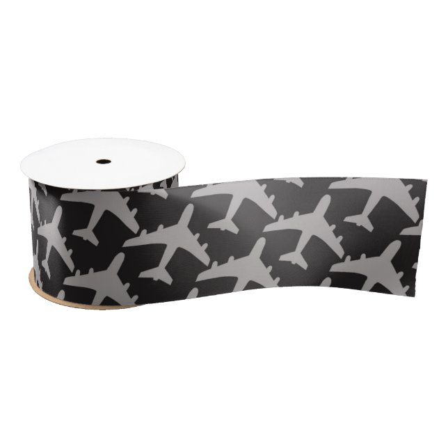 Black Grey Plane Aeroplanes Pilot Plane Aviation Satin Ribbon (Spool)