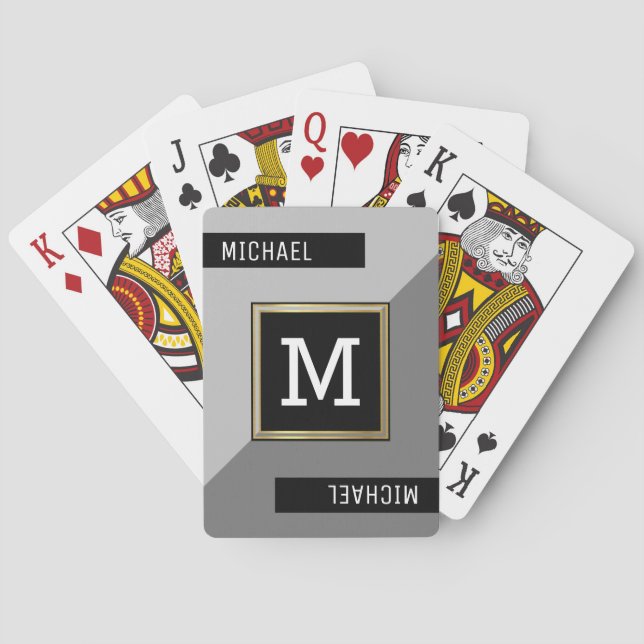 Black Grey Playing Cards with Monogram (Back)