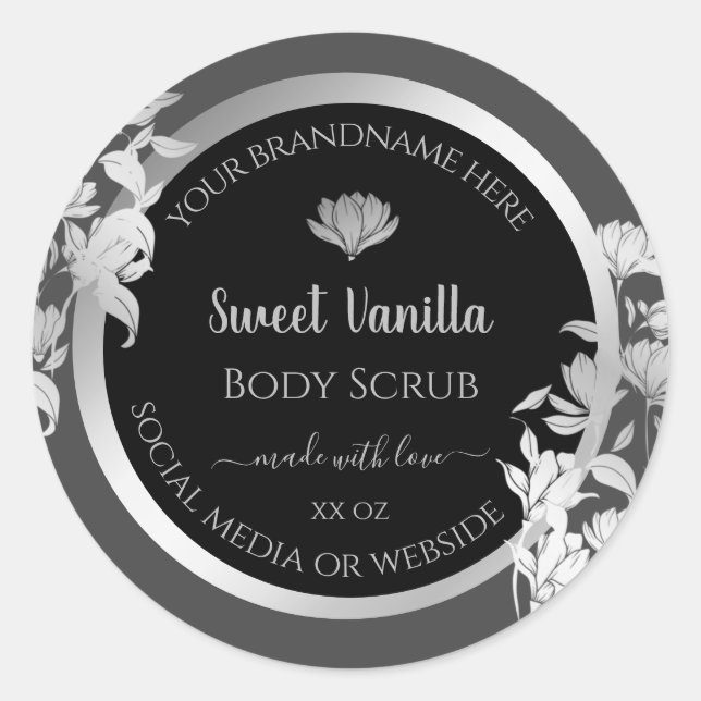 Black Grey Product Packaging Labels Silver Frame (Front)