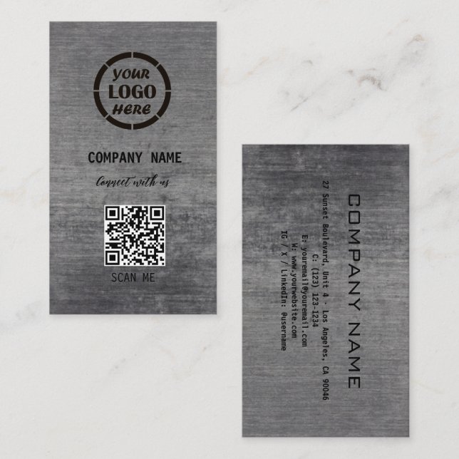 Black Grey Professional Design Modern QR Code  Business Card (Front/Back)