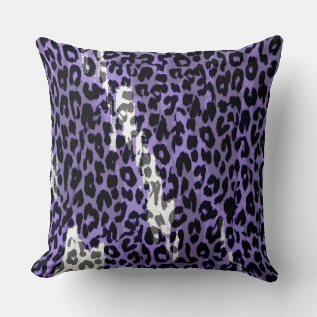 Black Grey Purple Leopard Print Skin Cushion (Front)