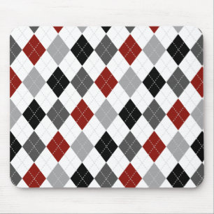 Black, Grey, Red, and White Argyle Preppy Mousepad