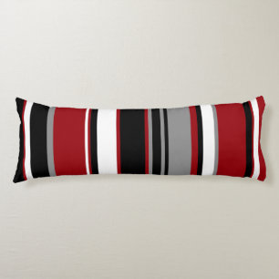 Black, Grey Red and White Stripes   Body Cushion