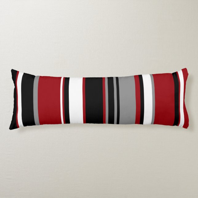 Black, Grey Red and White Stripes   Body Cushion (Front)