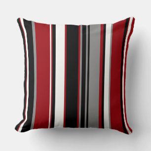 Black, Grey Red and White Stripes Cushion
