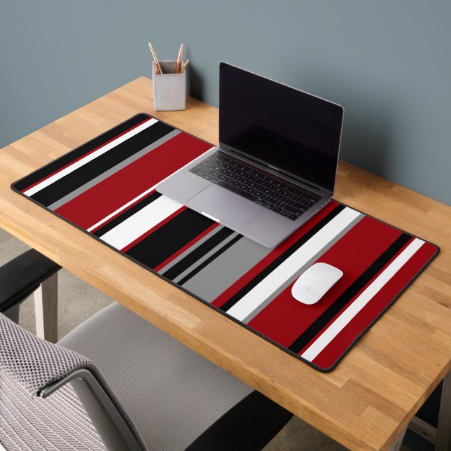 Black, Grey Red and White Stripes  Desk Mat (Office 2)