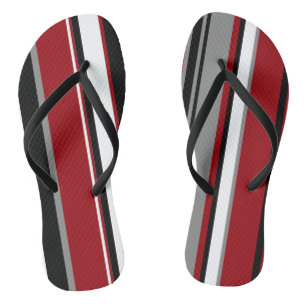 Black, Grey Red and White Stripes Flip Flops