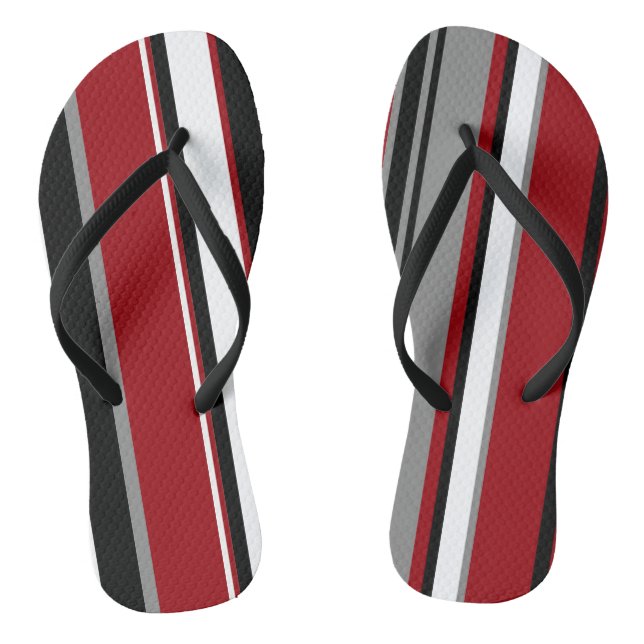 Black, Grey Red and White Stripes   Flip Flops (Footbed)