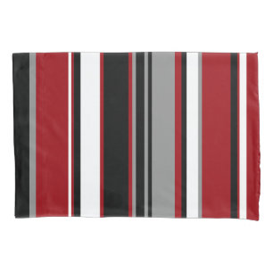 Black, Grey Red and White Stripes  Pillowcase