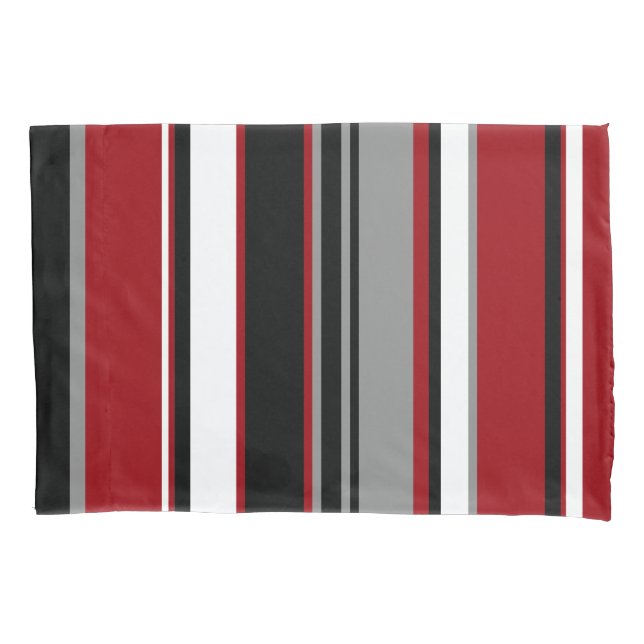 Black, Grey Red and White Stripes  Pillowcase (Front)