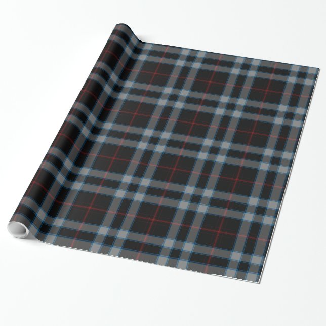Black Grey Red Blue Tartan Plaid Wrapping Paper (Unrolled)
