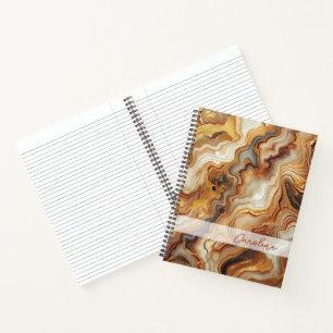Black Grey Red Brown Amber Gold Marble Art Pattern Notebook
