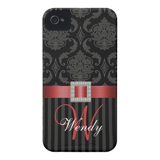 Black Grey Red Damask Stripes Pattern Case-Mate iPhone Case (Back)
