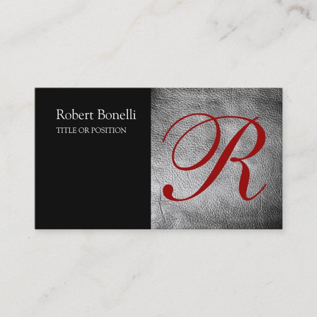 Black Grey Red Monogram Business Card (Front)
