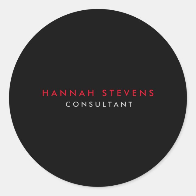 Black Grey Red Professional Modern Classic Round Sticker (Front)