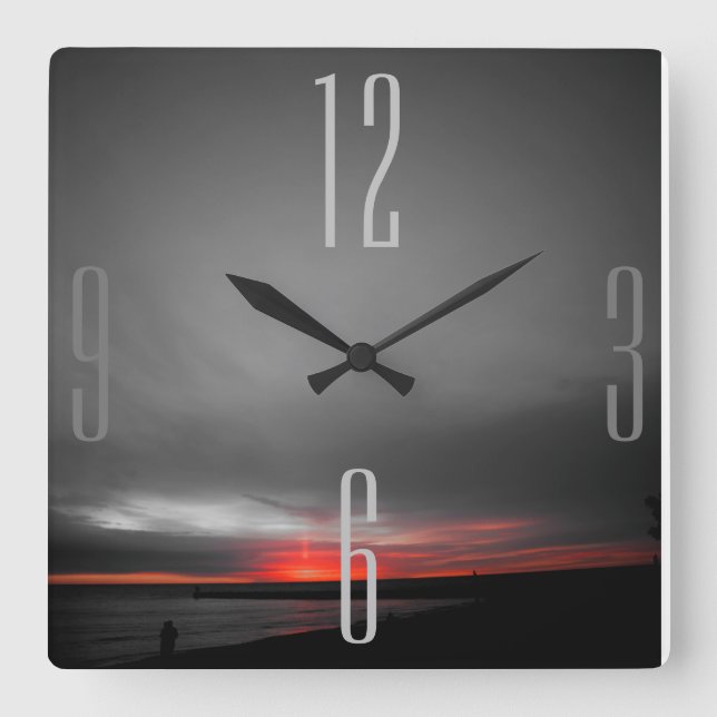 Black Grey Red Sunrise Square Wall Clock (Front)