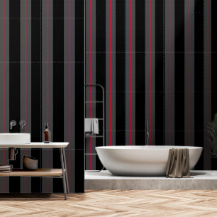 Black Grey Red Ultra Wide Six Inch Awning Stripe Wallpaper