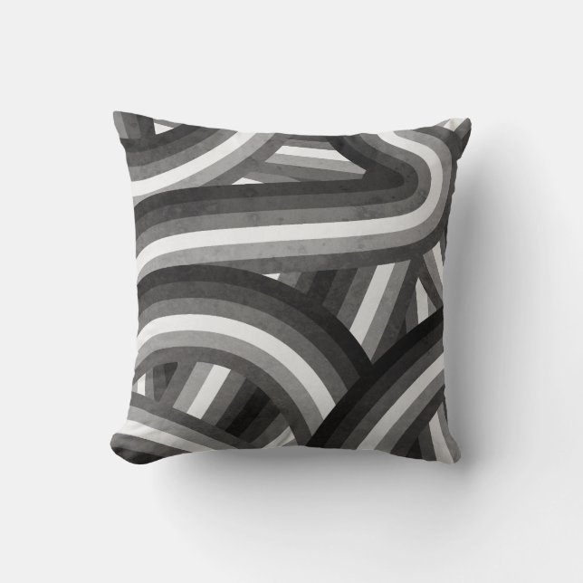 Black/Grey Retro Rainbow Stripes Pattern Cushion (Front)