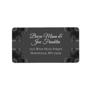 Black Grey Roses Gothic Wedding Label