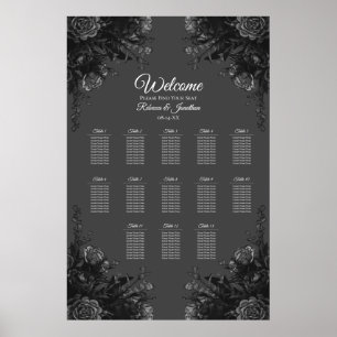 Black Grey Roses Gothic Wedding Seating Chart