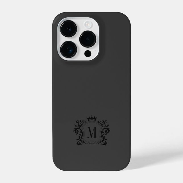 Black Grey Royal Scrolls and a Crown Monogram iPhone Case (Back)