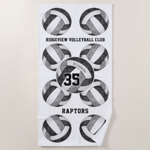 black grey school club colours girly volleyballs beach towel