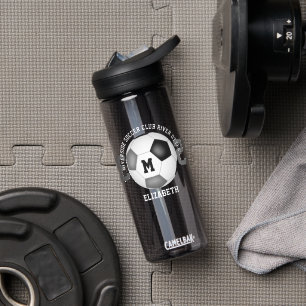 black grey school club team colours custom soccer water bottle
