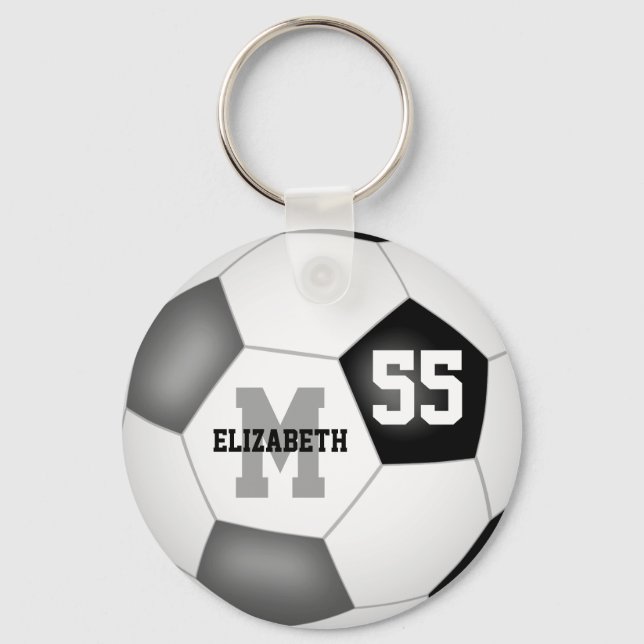 black grey school colours girls boys soccer ball key ring (Front)