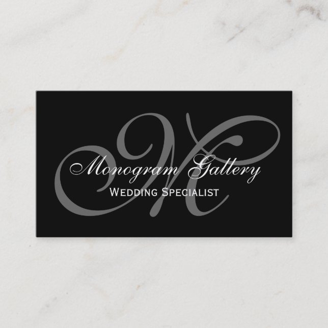 Black Grey Script Monogram Wedding Business Business Card (Front)