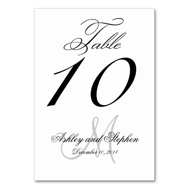 Black , Grey Script Wedding Table Number (Front)