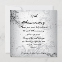 Black grey scroll leaf silver wedding anniversary