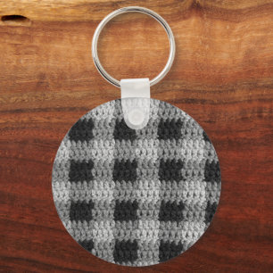 Black Grey Shades Business Plaid Crochet Print on Key Ring