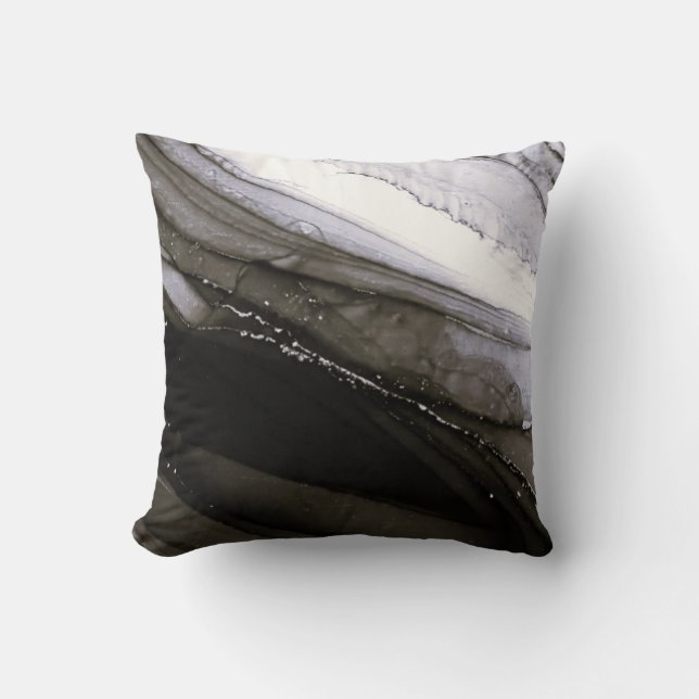 Black Grey Silver Marble Pretty Charcoal Cushion (Front)