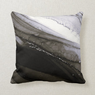 Black Grey Silver Marble Pretty Charcoal Cushion