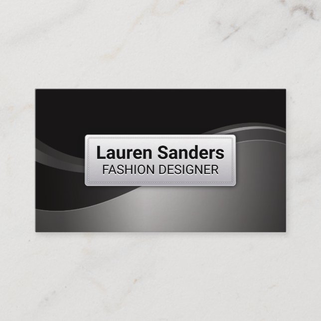 Black Grey Silver Metallic Wave Business Card (Front)