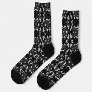 Black Grey Silver Modern Pattern Crew Socks