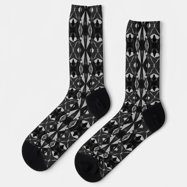 Black Grey Silver Modern Pattern Crew Socks (Left)