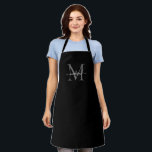 Black Grey Silver Monogram Girly Feminine Script Apron<br><div class="desc">Simple Black Silver Slate Grey Monogram Elegant Feminine Script Apron</div>
