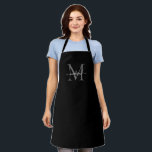 Black Grey Silver Monogram Girly Feminine Script Apron<br><div class="desc">Simple Black Silver Slate Grey Monogram Elegant Feminine Script Apron</div>