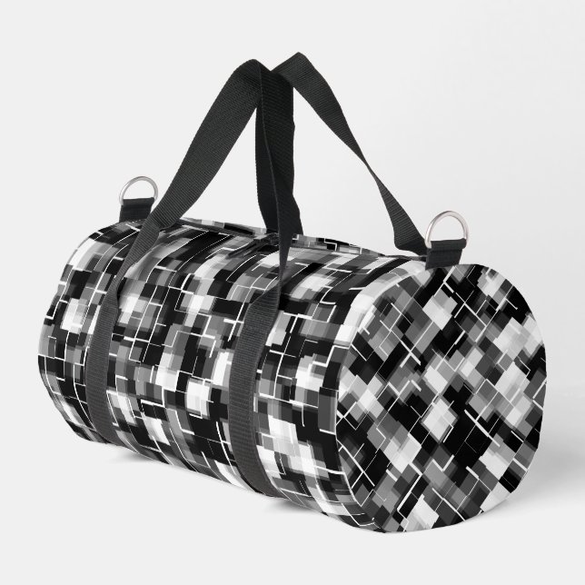 Black Grey Silver White Trendy Pattern Duffle Bag (Left Corner)