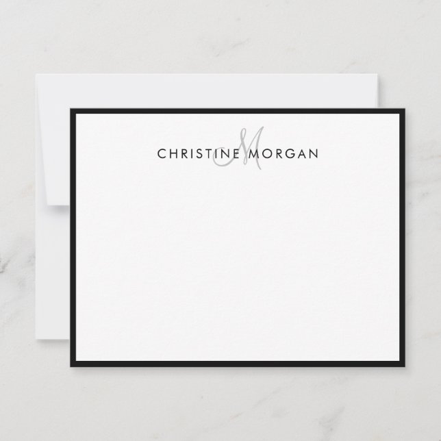 Black grey simple chic minimalist monogram name card (Front)