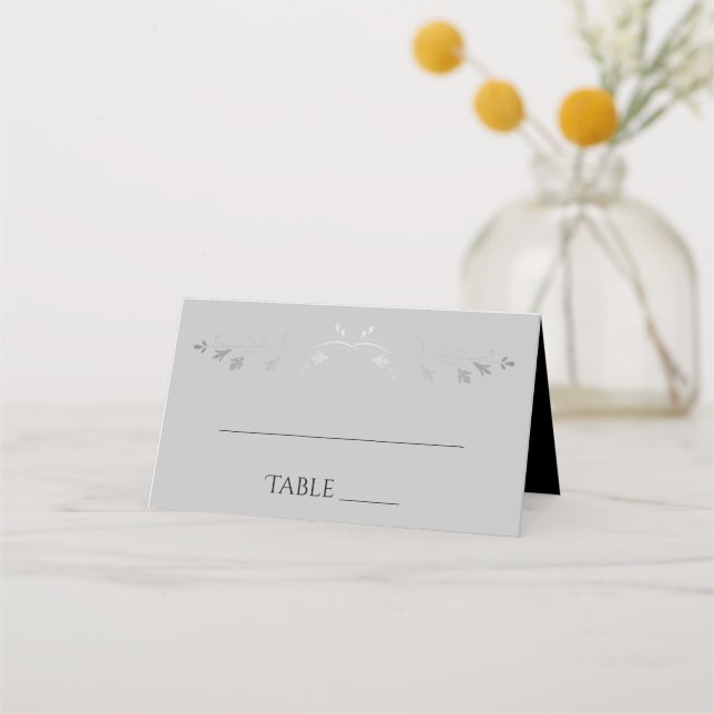 Black & Grey Simple Elegant Wedding Place Cards (Front)