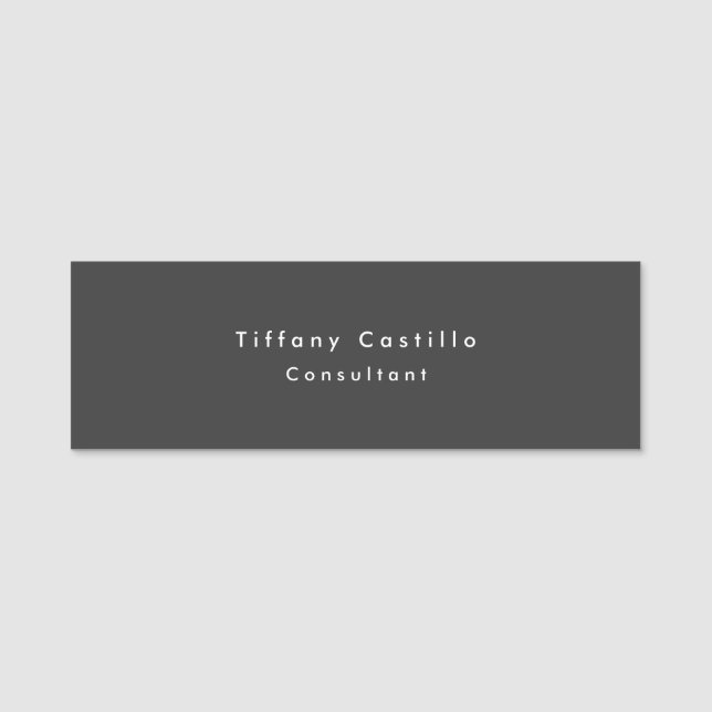 Black Grey Simple Plain Elegant Modern Name Tag (Front)