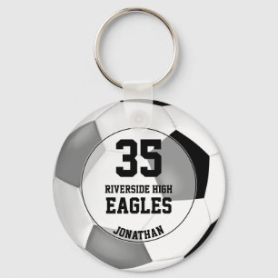 black grey simple team colours soccer ball boy's key ring