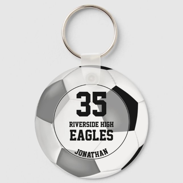 black grey simple team colours soccer ball boy's key ring (Front)
