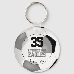 black grey simple team colours soccer ball girls' key ring