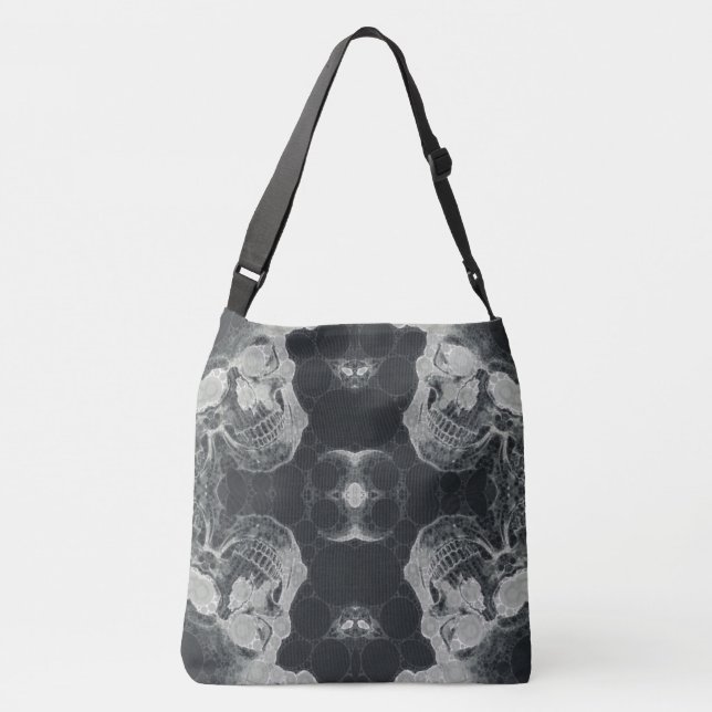 Black Grey Skull Grunge Crossbody Bag (Back)