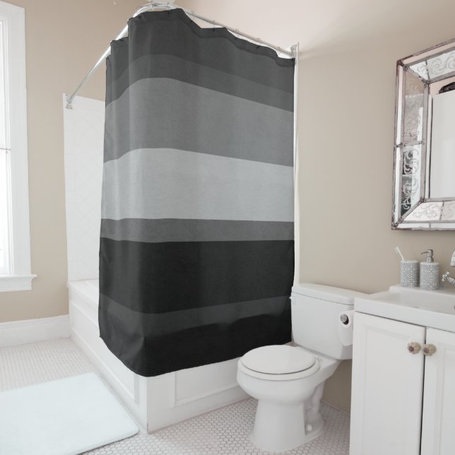 Black & Grey Sophisticated striped shower curtain (In Situ)
